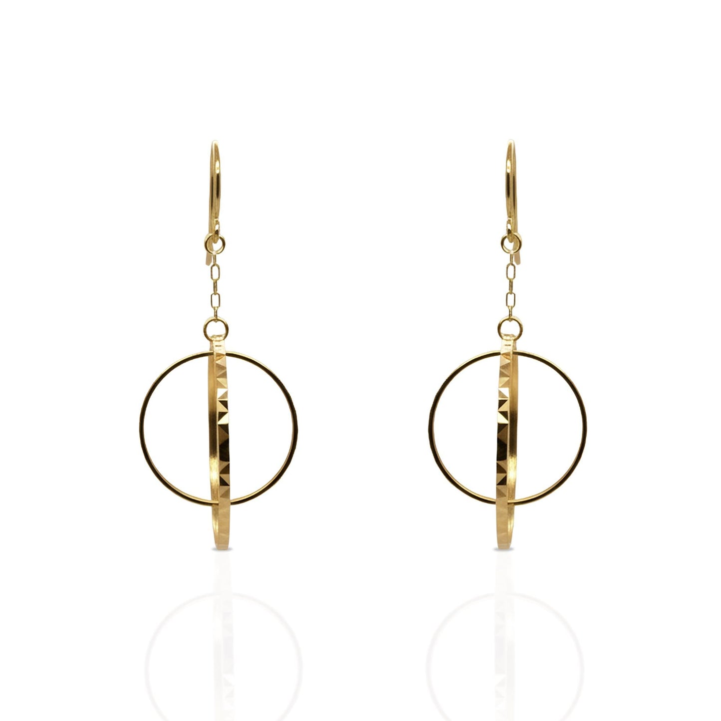 18K Gold Double Circle Drop Earrings, Geometric Gold Dangle Earrings. No Plating or Coating. Modern Luxury Earrings. Graduation Gift for Her
