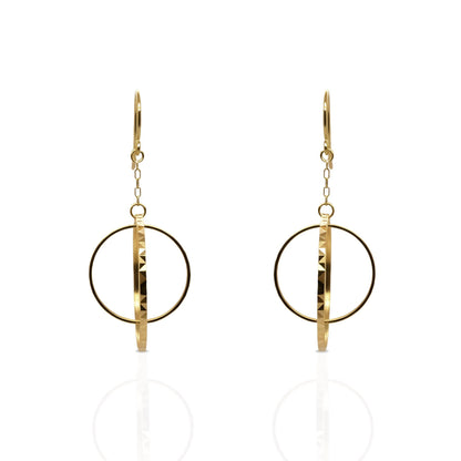 18K Gold Double Circle Drop Earrings, Geometric Gold Dangle Earrings. No Plating or Coating. Modern Luxury Earrings. Graduation Gift for Her