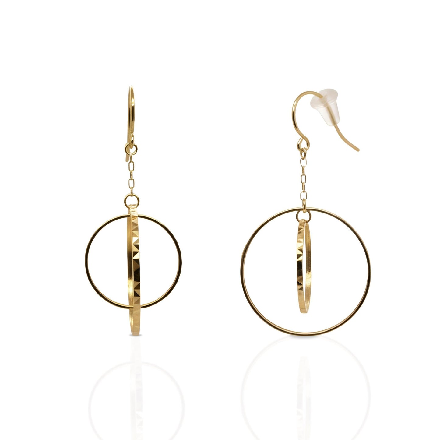 18K Gold Double Circle Drop Earrings, Geometric Gold Dangle Earrings. No Plating or Coating. Modern Luxury Earrings. Graduation Gift for Her