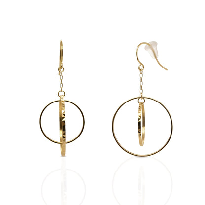 18K Gold Double Circle Drop Earrings, Geometric Gold Dangle Earrings. No Plating or Coating. Modern Luxury Earrings. Graduation Gift for Her