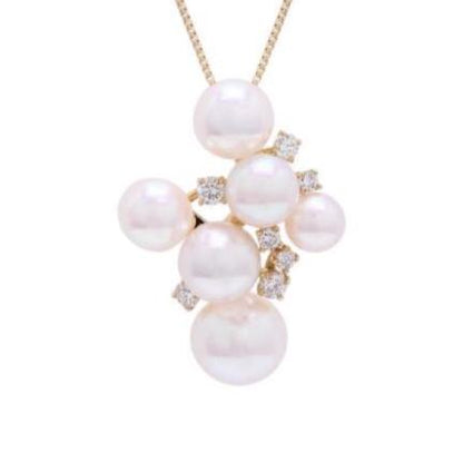 18K Yellow Gold Akoya Pearl Cluster Pendant, Necklace for Bride, June Birthstone Jewelry, Wedding & Anniversary Necklace