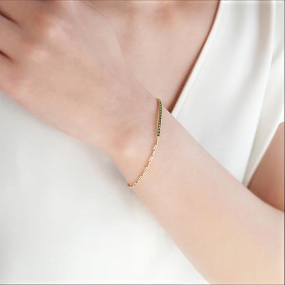 18k Emerald Paperclip Bracelet. Natural emeralds. No Plating, solid gold. Half tennis and half paperclip bracelet. Stackable. May Birthstone
