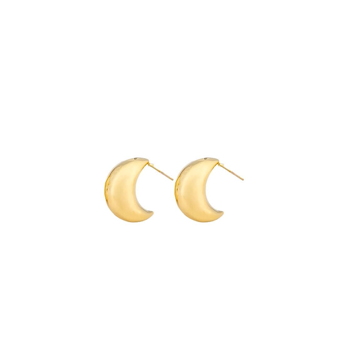 18K Yellow Gold Crescent Moon Stud Earrings, Huggies Style Minimalist Earrings, No Plating or Coating.  Graduation Gift, Bridal Jewelry