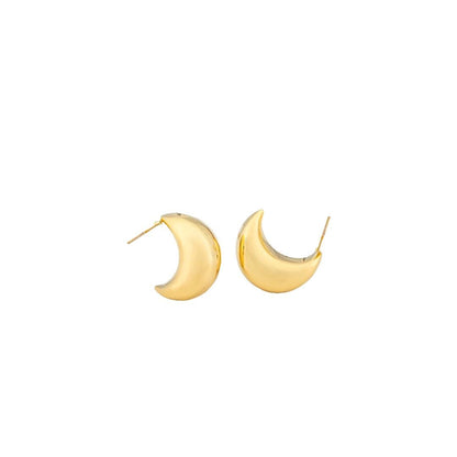 18K Yellow Gold Crescent Moon Stud Earrings, Huggies Style Minimalist Earrings, No Plating or Coating.  Graduation Gift, Bridal Jewelry