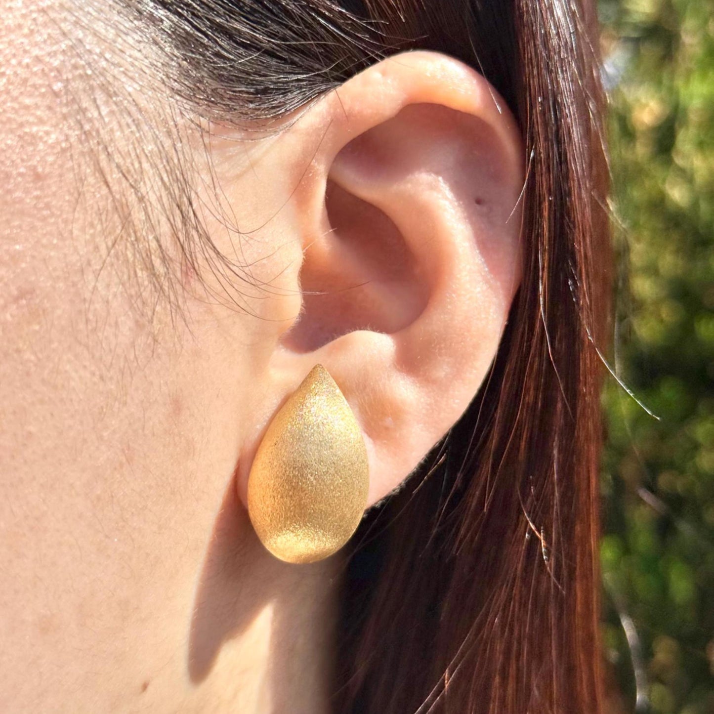 18K Yellow Gold Teardrop Stud Earrings, Matte Teardrop Studs, No Plating or Coating. Bridal Earrings, Wedding Jewelry, Mothers day gift.