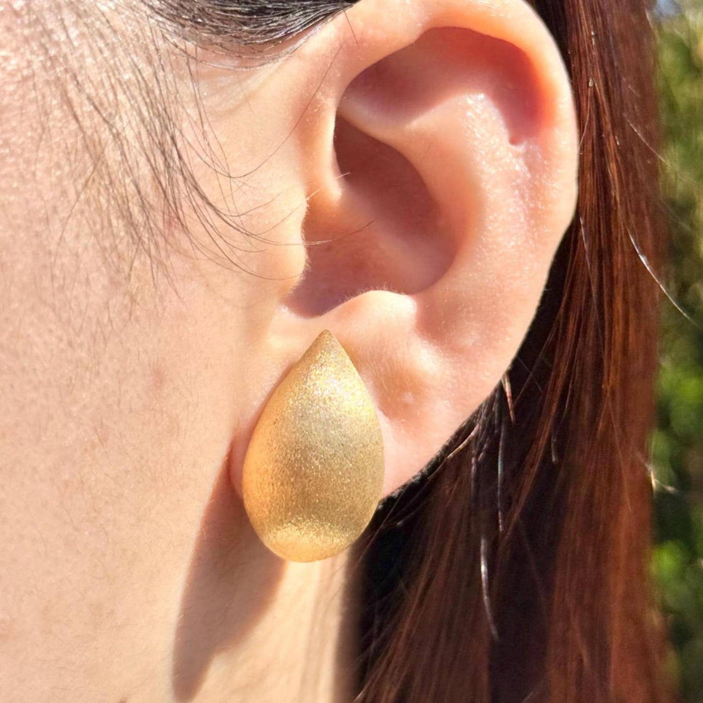 18K Yellow Gold Teardrop Stud Earrings, Matte Teardrop Studs, No Plating or Coating. Bridal Earrings, Wedding Jewelry, Mothers day gift.