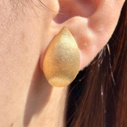 18K Yellow Gold Teardrop Stud Earrings, Matte Teardrop Studs, No Plating or Coating. Bridal Earrings, Wedding Jewelry, Mothers day gift.