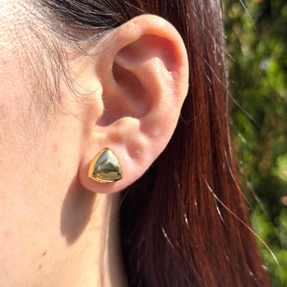 18K Yellow Gold Triangle Stud Earrings, Geometric Gold Studs, No Plating or Coating, Luxury Minimal Jewelry For Her. Graduation Gift for Her