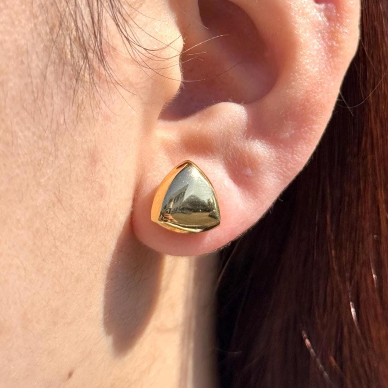 18K Yellow Gold Triangle Stud Earrings, Geometric Gold Studs, No Plating or Coating, Luxury Minimal Jewelry For Her. Graduation Gift for Her