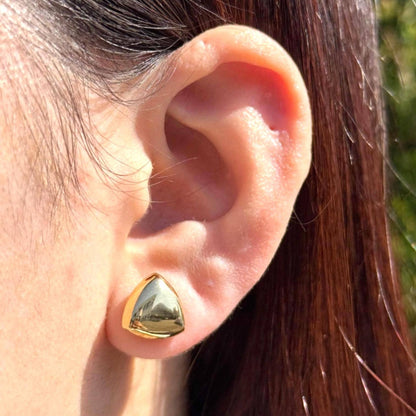 18K Yellow Gold Triangle Stud Earrings, Geometric Gold Studs, No Plating or Coating, Luxury Minimal Jewelry For Her. Graduation Gift for Her