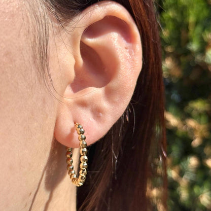 18K Yellow Gold Disco Ball Hoop Earrings, Luxury Earrings, No Plating or Coating, Earrings for Her. Mothers Day Gift for Mom. Bridal Jewelry