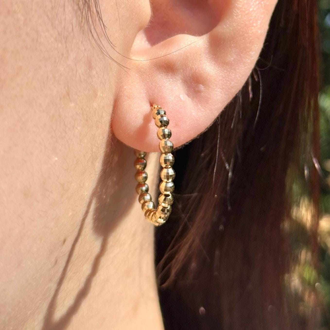 18K Yellow Gold Disco Ball Hoop Earrings, Luxury Earrings, No Plating or Coating, Earrings for Her. Mothers Day Gift for Mom. Bridal Jewelry