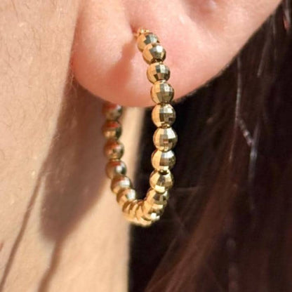 18K Yellow Gold Disco Ball Hoop Earrings, Luxury Earrings, No Plating or Coating, Earrings for Her. Mothers Day Gift for Mom. Bridal Jewelry