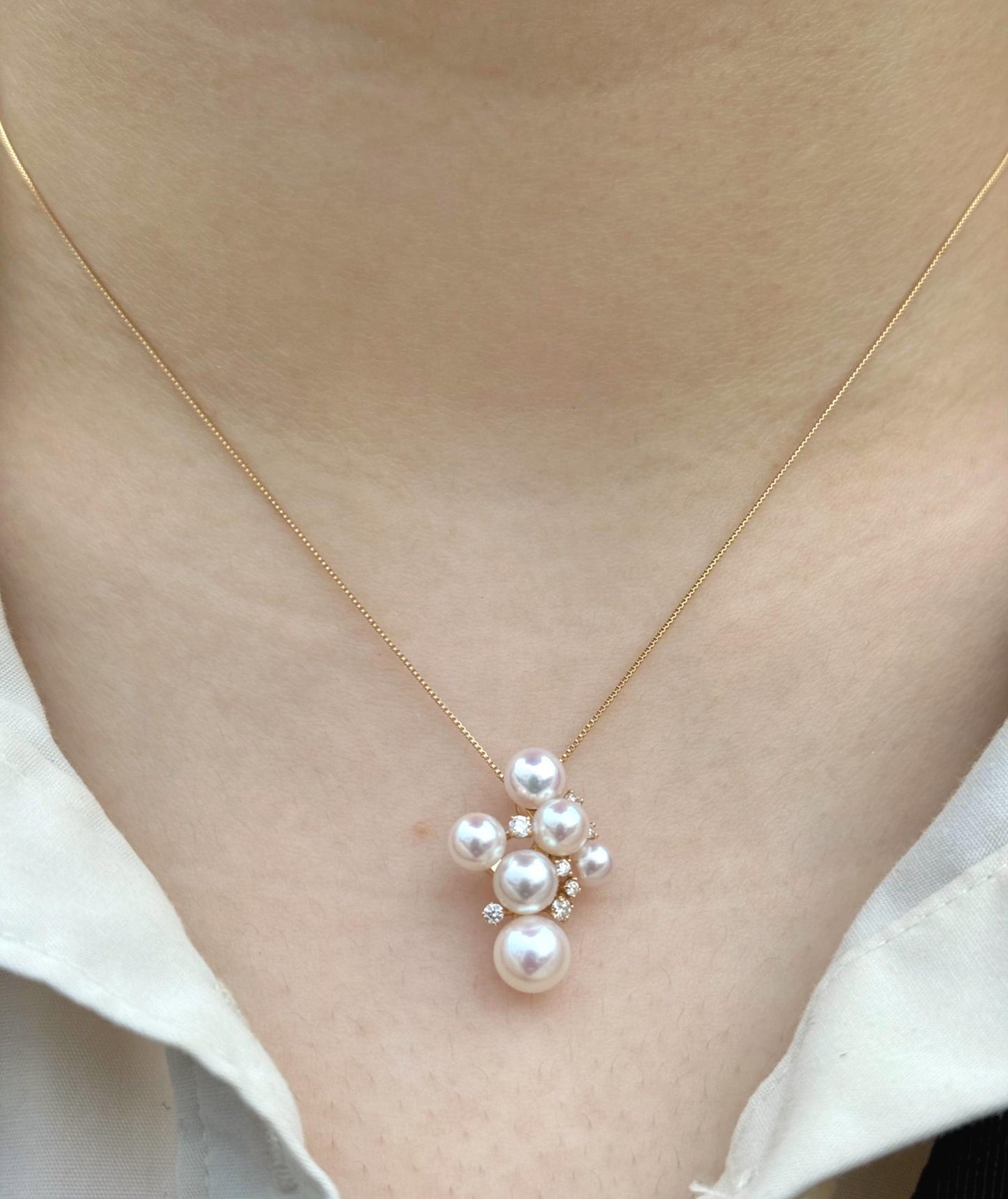 18K Yellow Gold Akoya Pearl Cluster Pendant, Necklace for Bride, June Birthstone Jewelry, Wedding & Anniversary Necklace