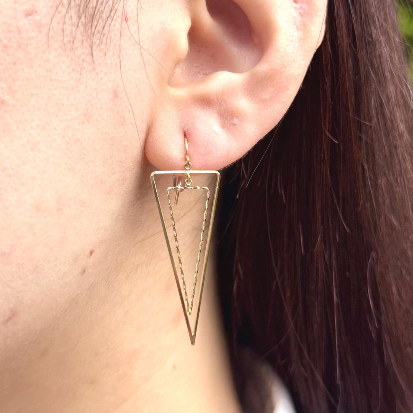 18K Yellow Gold Triangle Dangle Earrings, Minimalist Geometric Drop Earrings, No Plating or Coating. Gift for Mothers Day. Bridal Jewelry