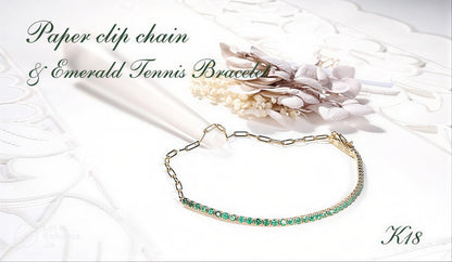 18k Emerald Paperclip Bracelet. Natural emeralds. No Plating, solid gold. Half tennis and half paperclip bracelet. Stackable. May Birthstone