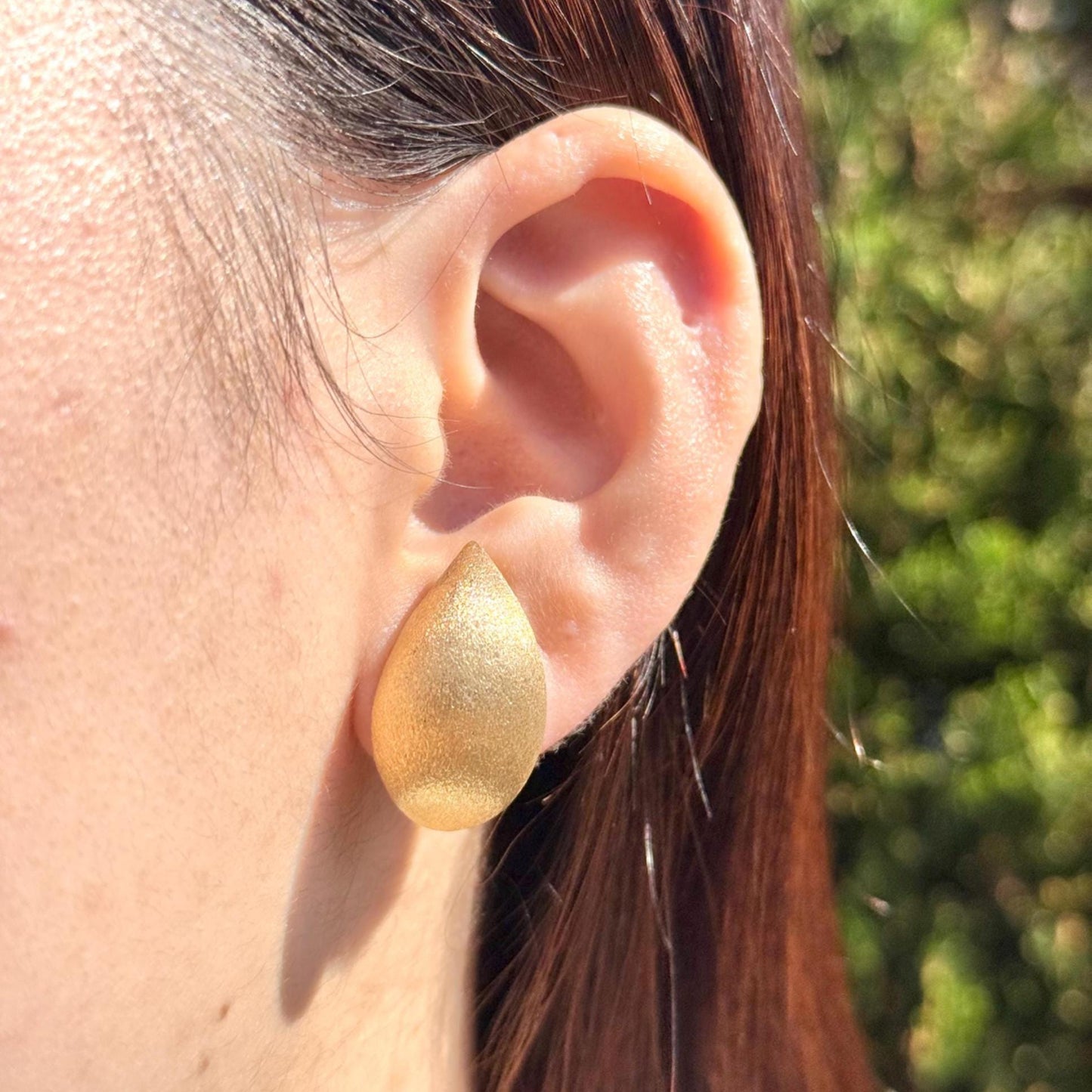 18K Yellow Gold Teardrop Stud Earrings, Matte Teardrop Studs, No Plating or Coating. Bridal Earrings, Wedding Jewelry, Mothers day gift.