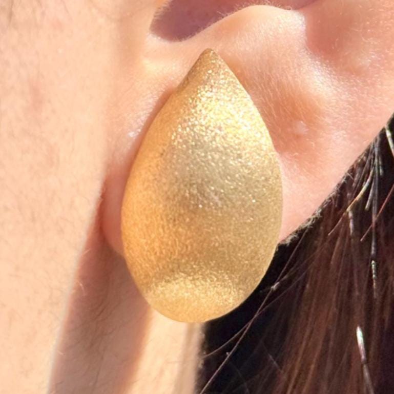 18K Yellow Gold Teardrop Stud Earrings, Matte Teardrop Studs, No Plating or Coating. Bridal Earrings, Wedding Jewelry, Mothers day gift.