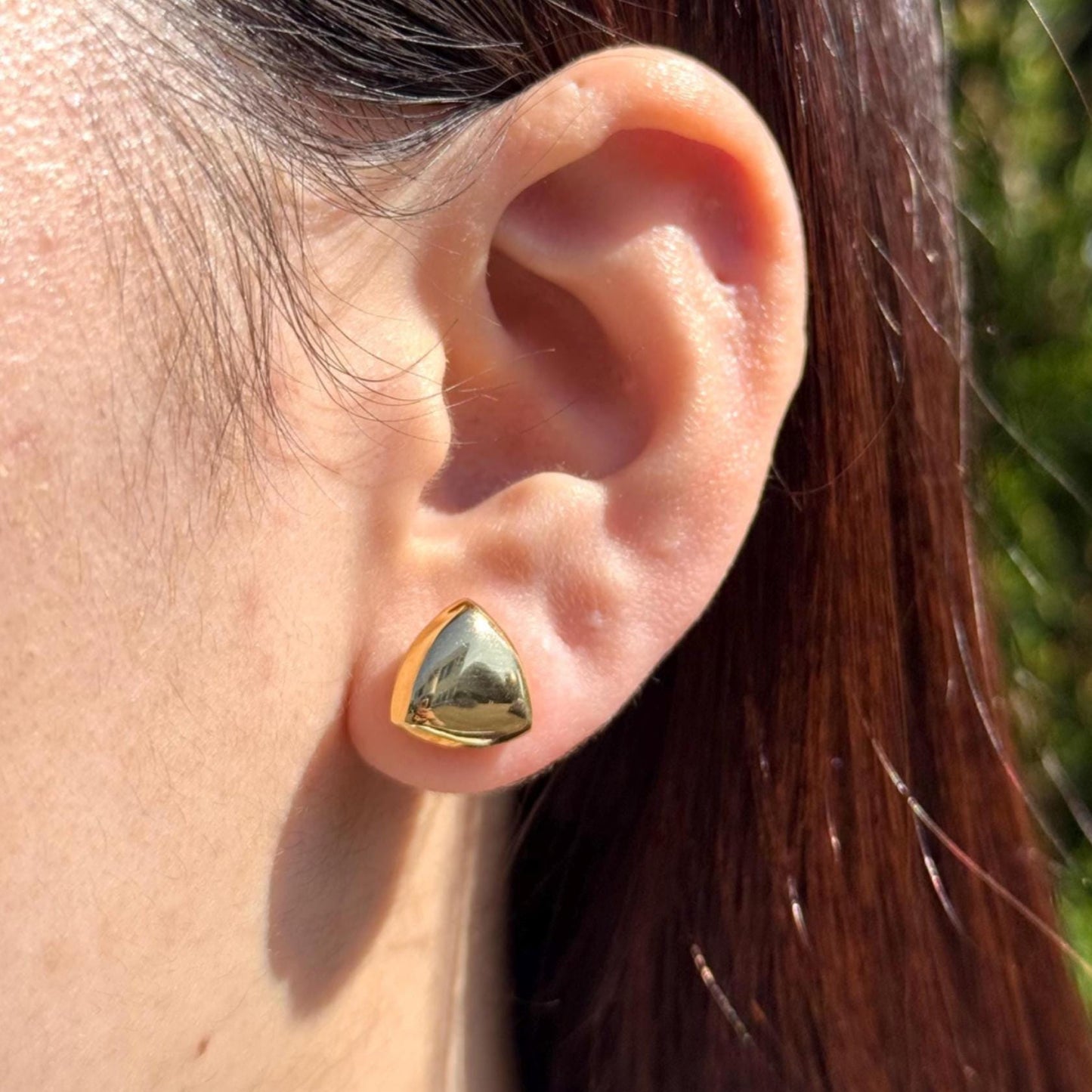 18K Yellow Gold Triangle Stud Earrings, Geometric Gold Studs, No Plating or Coating, Luxury Minimal Jewelry For Her. Graduation Gift for Her