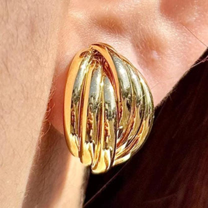 18K Yellow Gold Stud Earrings, Ribbed Dome Studs, Not Plated, Not Coated, Vintage-Style Earrings. Luxury Jewelry Gift. Statement Earrings.