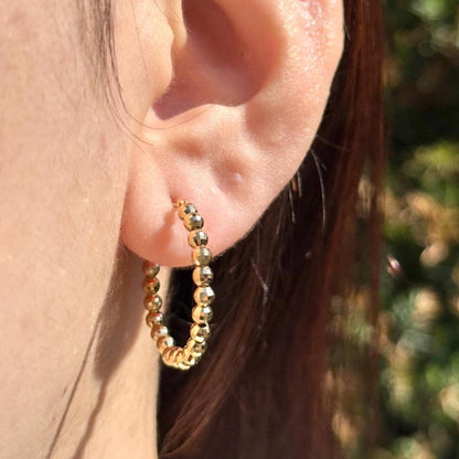 18K Yellow Gold Disco Ball Hoop Earrings, Luxury Earrings, No Plating or Coating, Earrings for Her. Mothers Day Gift for Mom. Bridal Jewelry