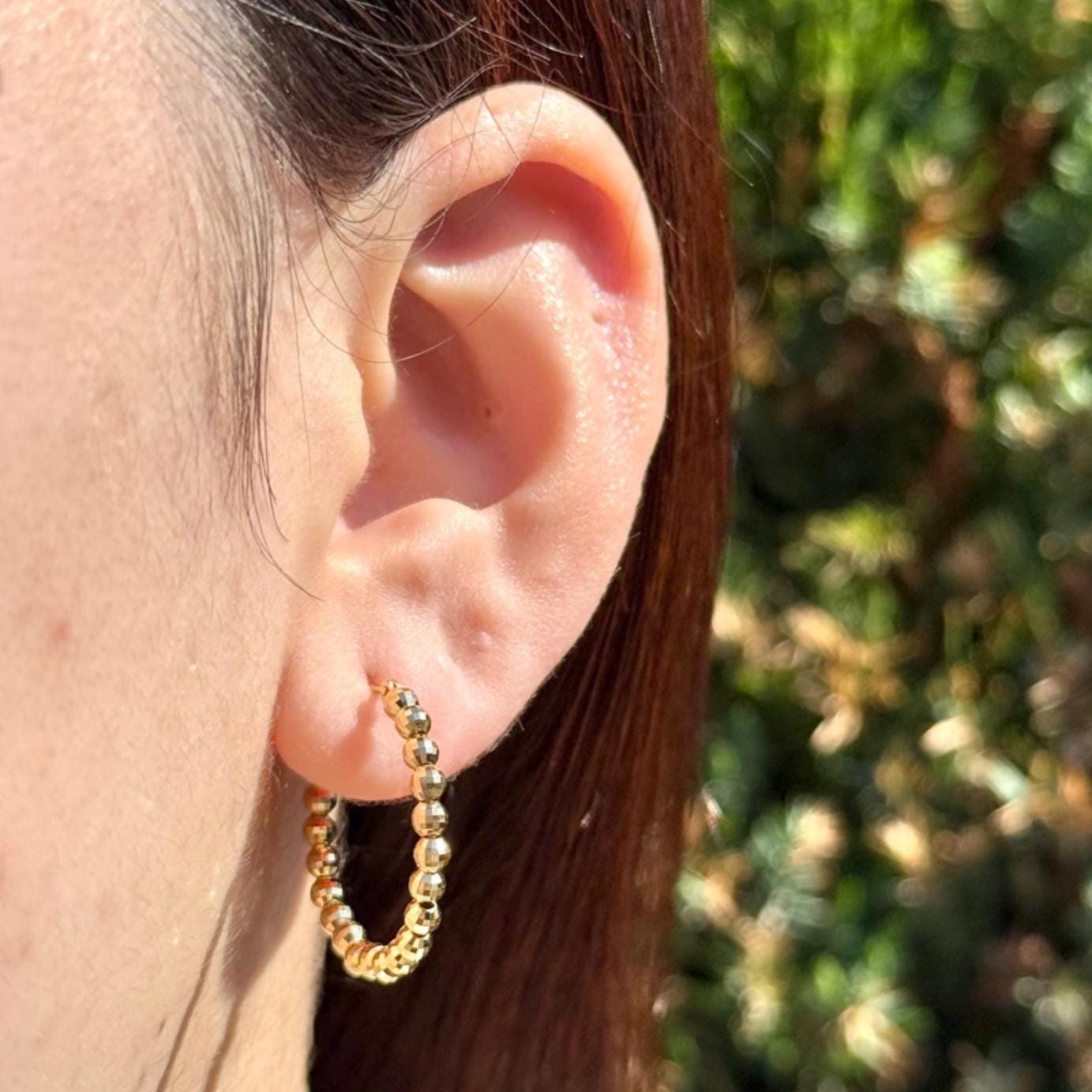 18K Yellow Gold Disco Ball Hoop Earrings, Luxury Earrings, No Plating or Coating, Earrings for Her. Mothers Day Gift for Mom. Bridal Jewelry