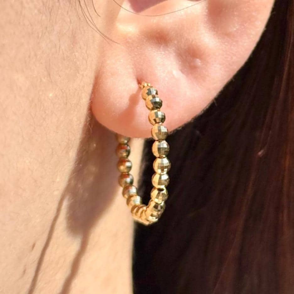 18K Yellow Gold Disco Ball Hoop Earrings, Luxury Earrings, No Plating or Coating, Earrings for Her. Mothers Day Gift for Mom. Bridal Jewelry