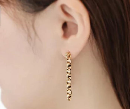 18K Yellow Gold Chain Drop Earrings, No Plating or Coating, Modern Minimal Jewelry. Anniversary Gift for Her