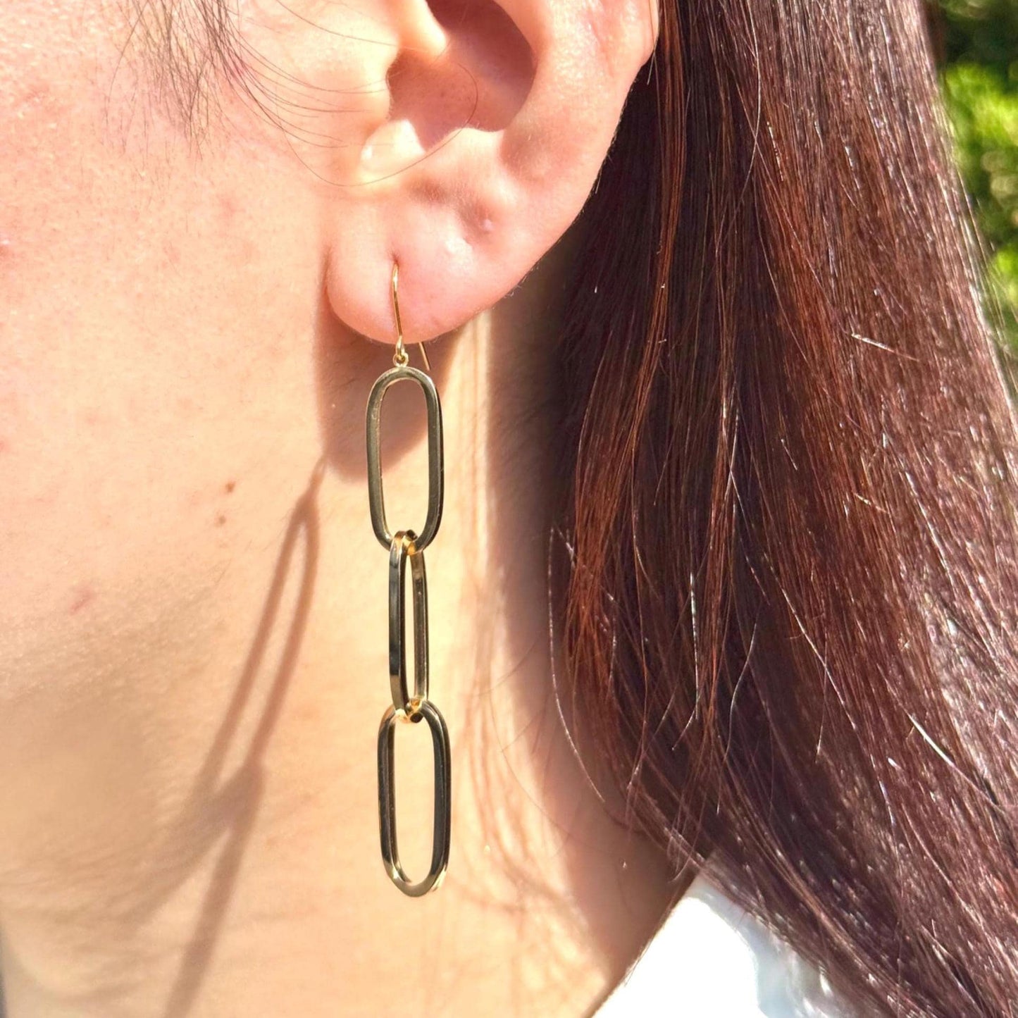 18K Yellow Gold Chain Link Drop, Real Gold 3-Paperclip Earrings, No Plating or Coating. Luxury Jewelry Gift for Daughter. Statement Earrings