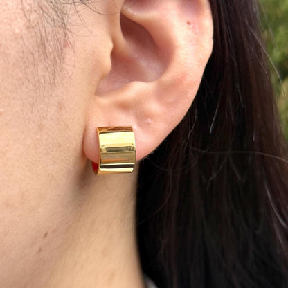 18K Yellow Gold Wide Hoop Earrings, Chunky Huggie Hoops, Not Plated or Coated, Gift For Mom, Grad Gift for Daughter. Anniversary Jewelry
