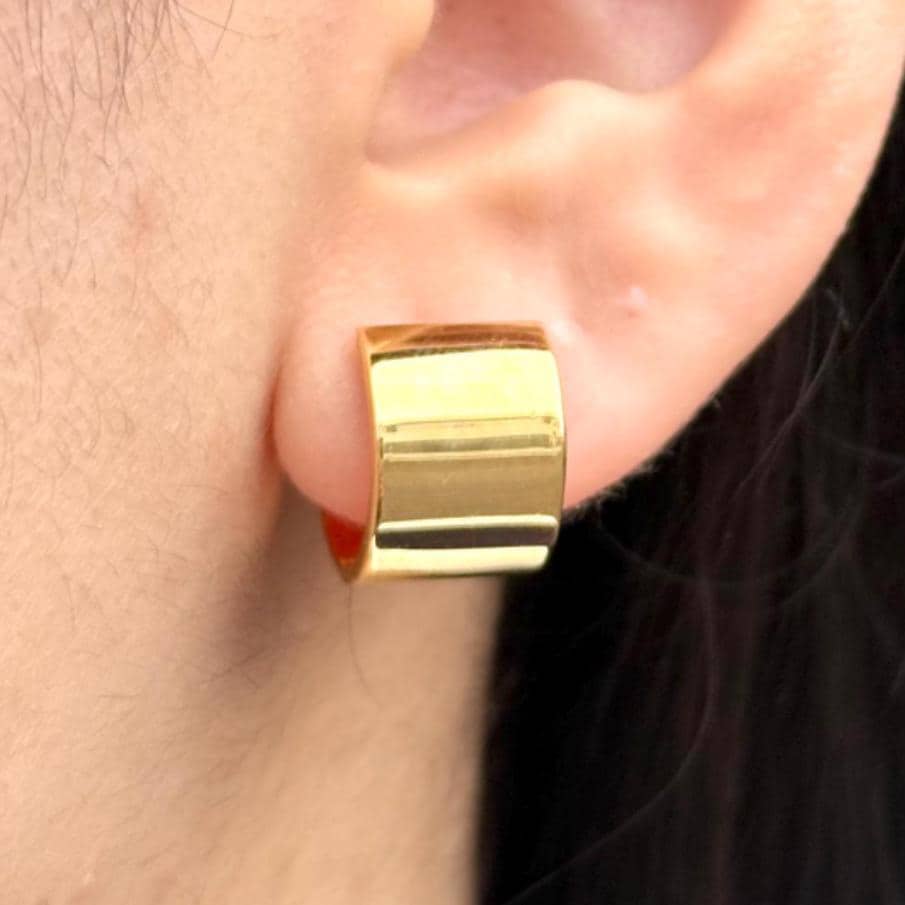 18K Yellow Gold Wide Hoop Earrings, Chunky Huggie Hoops, Not Plated or Coated, Gift For Mom, Grad Gift for Daughter. Anniversary Jewelry