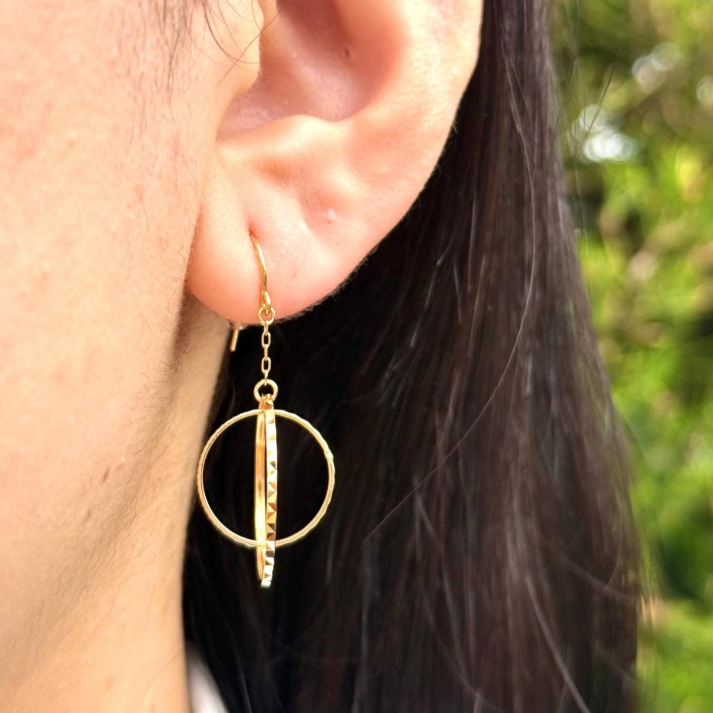 18K Gold Double Circle Drop Earrings, Geometric Gold Dangle Earrings. No Plating or Coating. Modern Luxury Earrings. Graduation Gift for Her