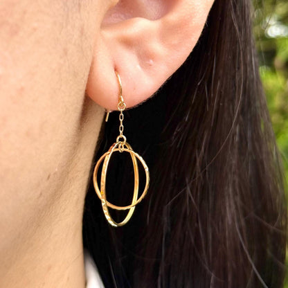 18K Gold Double Circle Drop Earrings, Geometric Gold Dangle Earrings. No Plating or Coating. Modern Luxury Earrings. Graduation Gift for Her
