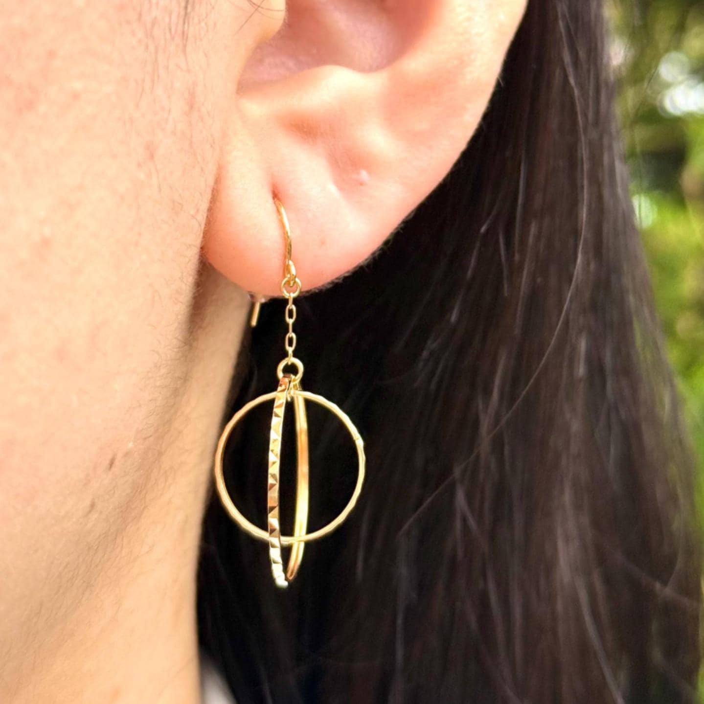 18K Gold Double Circle Drop Earrings, Geometric Gold Dangle Earrings. No Plating or Coating. Modern Luxury Earrings. Graduation Gift for Her