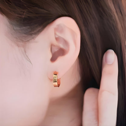 18K Gold Huggies Hoop Earrings, No Plating or Coating, Statement Jewelry For Her. Graduation Gift for Her. Luxury Huggies. Sturdy Earrings