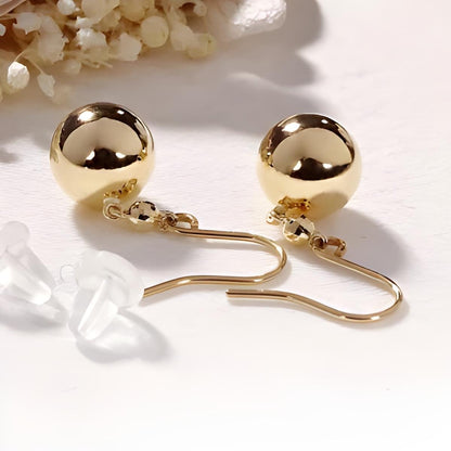 18K Yellow Gold Sphere Hook Earrings, No Plating or Coating, Minimal Dangle Jewelry For Her. Graduation Gift For Her. Ball Drop Studs