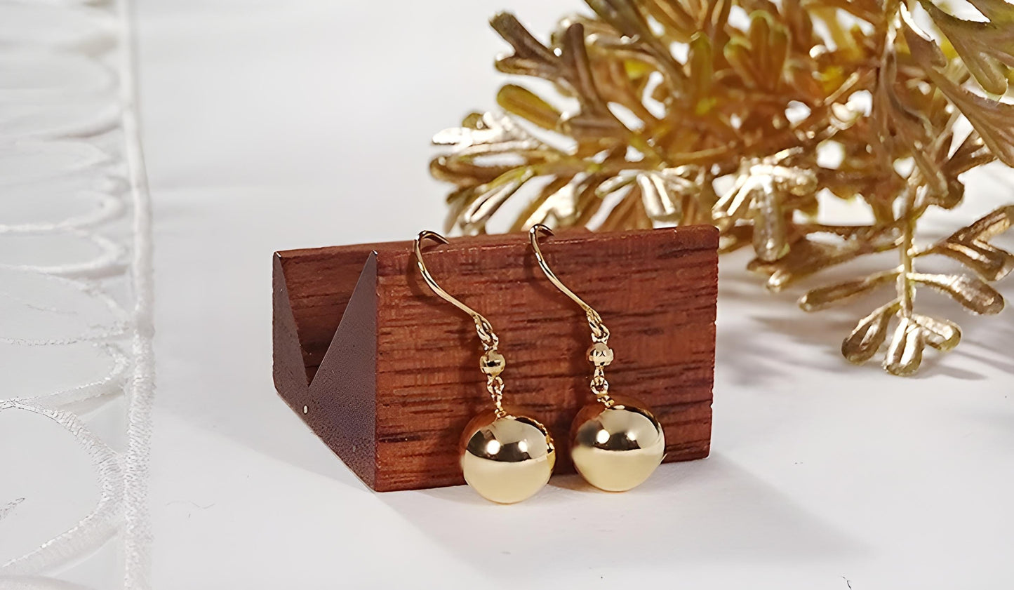 18K Yellow Gold Sphere Hook Earrings, No Plating or Coating, Minimal Dangle Jewelry For Her. Graduation Gift For Her. Ball Drop Studs