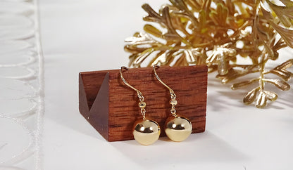 18K Yellow Gold Sphere Hook Earrings, No Plating or Coating, Minimal Dangle Jewelry For Her. Graduation Gift For Her. Ball Drop Studs