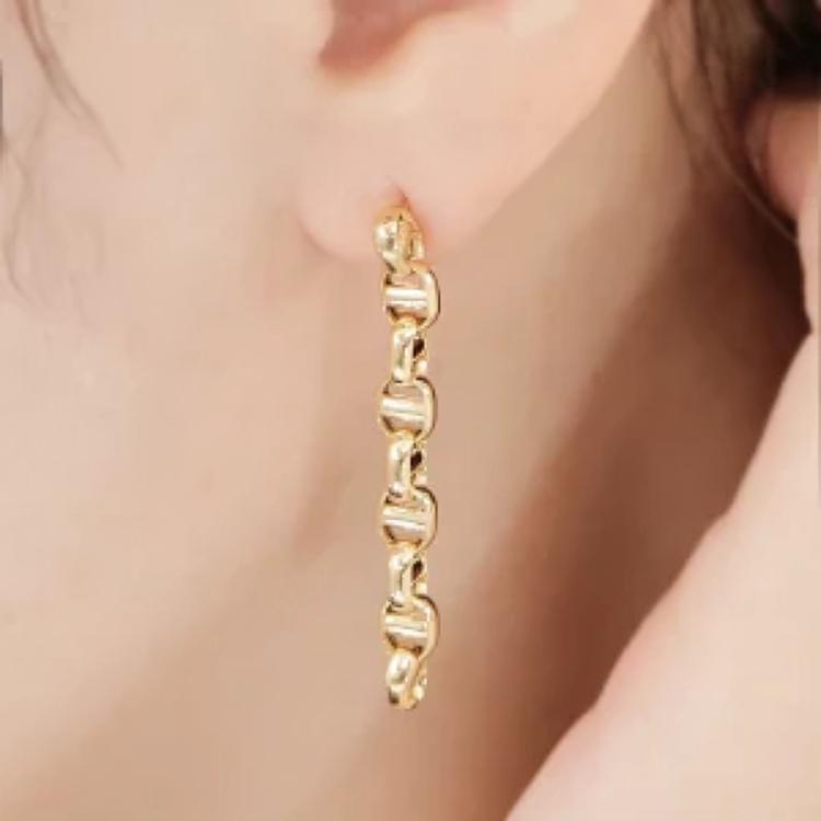 18K Yellow Gold Chain Drop Earrings, No Plating or Coating, Modern Minimal Jewelry. Anniversary Gift for Her