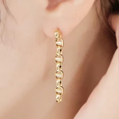 18K Yellow Gold Chain Drop Earrings, No Plating or Coating, Modern Minimal Jewelry. Anniversary Gift for Her