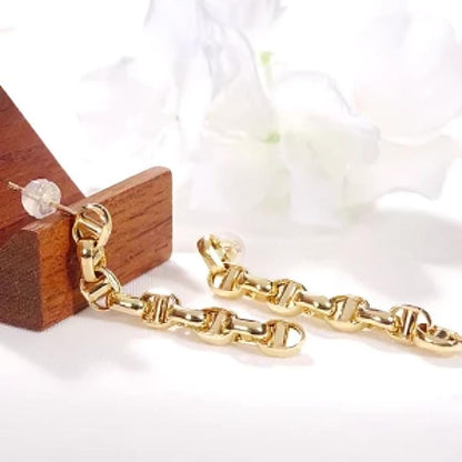 18K Yellow Gold Chain Drop Earrings, No Plating or Coating, Modern Minimal Jewelry. Anniversary Gift for Her