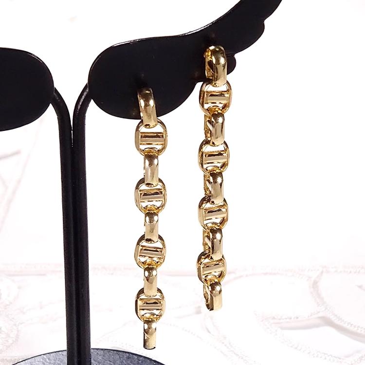 18K Yellow Gold Chain Drop Earrings, No Plating or Coating, Modern Minimal Jewelry. Anniversary Gift for Her