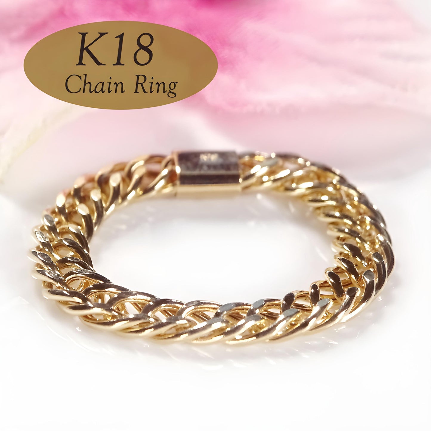 18K Cuban Chain Link Ring, Minimalist Statement Ring, Birthday Jewelry For Her. Stackable Gold Rings, Luxury Ring. Long Lasting - no plating