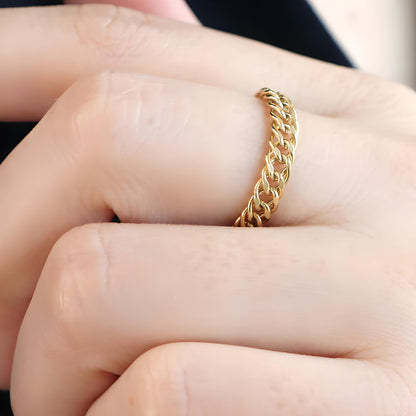 18K Cuban Chain Link Ring, Minimalist Statement Ring, Birthday Jewelry For Her. Stackable Gold Rings, Luxury Ring. Long Lasting - no plating