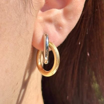 18K Yellow Gold And Platinum Double Hoop Earrings, No Plating or Coating, Minimalist Everyday Jewelry For Her. Grad gift for her