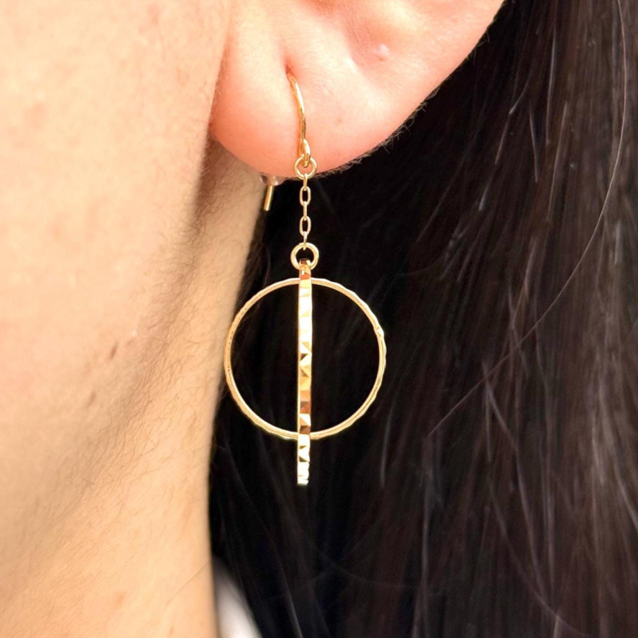 18K Gold Double Circle Drop Earrings, Geometric Gold Dangle Earrings. No Plating or Coating. Modern Luxury Earrings. Graduation Gift for Her