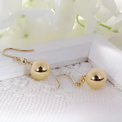 18K Yellow Gold Sphere Hook Earrings, No Plating or Coating, Minimal Dangle Jewelry For Her. Graduation Gift For Her. Ball Drop Studs