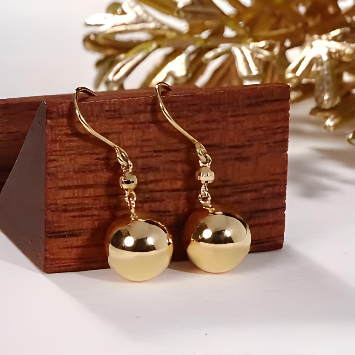 18K Yellow Gold Sphere Hook Earrings, No Plating or Coating, Minimal Dangle Jewelry For Her. Graduation Gift For Her. Ball Drop Studs