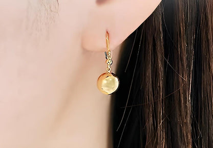 18K Yellow Gold Sphere Hook Earrings, No Plating or Coating, Minimal Dangle Jewelry For Her. Graduation Gift For Her. Ball Drop Studs