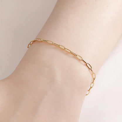 18K Paperclip Chain Bracelet, Minimalist Link Bracelet, No Plating or Coating, Stacking Bracelet for Women, Graduation Gift. Luxury Jewelry